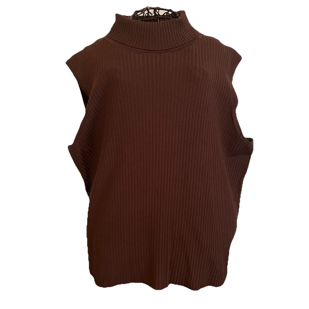 Spenser Jeremy Silk Blend Ribbed Knit Top Women's 2X Sleeveless Turtleneck Brown